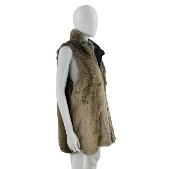 Tuckernuck NEW Faux Fur Reversible Full Zip Baker Brown Tan Vest Size XS - Picture 4 of 8